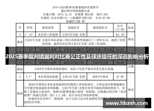 2025赛季裁判错漏判对比赛公正性及球迷信任的深远影响分析 2025赛季裁判错漏判对比赛公正性及球迷信任的深远影响分析